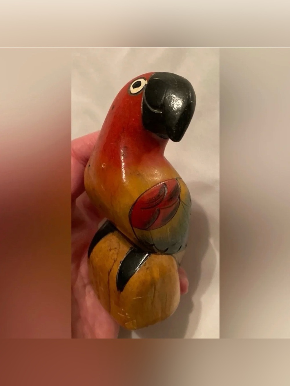 Carved Wood Folk Art Parrot Macaw Statuette Tropical Bird  Folk Art Carving